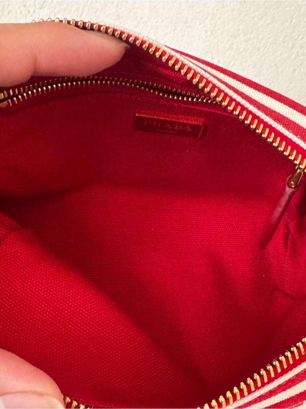 Prada Red and White Striped Canvas Cosmetic Pouch - Picture 7 of 11